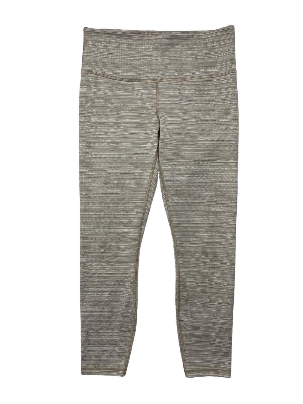 ATHLETA Jacquard Quail Tan Chaturanga Leggings Size Medium #293133 Textured Crop